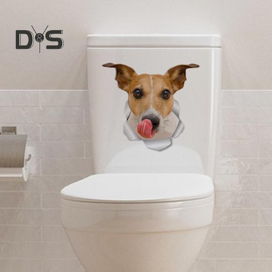 Toilettenaufkleber mit Cartoon-Hundemuster, selbstklebend, reißfest, PVC, dekorativer Toilettenaufkleber, multifunktionaler Welpenaufkleber