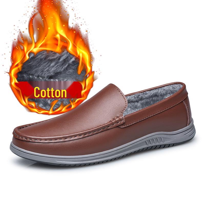 Men s British Style Plus Velvet Warm Leather Slip-On Casual Driving Shoes Size 44