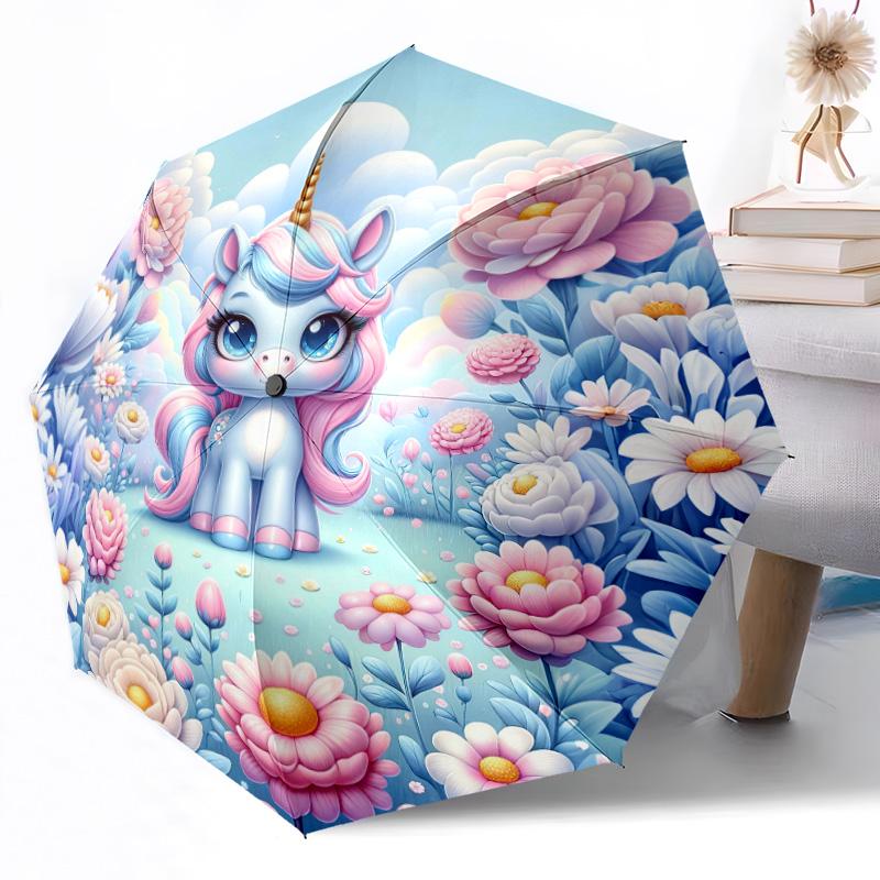 1pc Rainbow Unicorn Fantasy Automatic Umbrella with Folding Compact Durable 8 Rib Design Foldable Carry Umbrella Stylish Accessory Perfect Birthday Y6