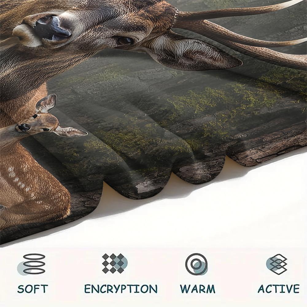 1Pc Deer Peacock Print Flannel Blanket, High Quality Comfortable for All Seasons, Home Decor, Warmth and Comfort, Perfect for Gifts