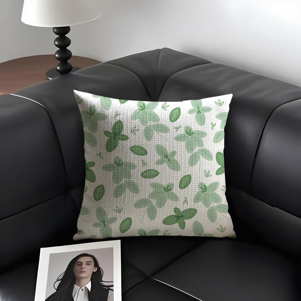 Leaves INS Cushion Cover Natural Linen Organic Fabric DoubleSided Printing Sofa Home Decor Gift Pillow Case