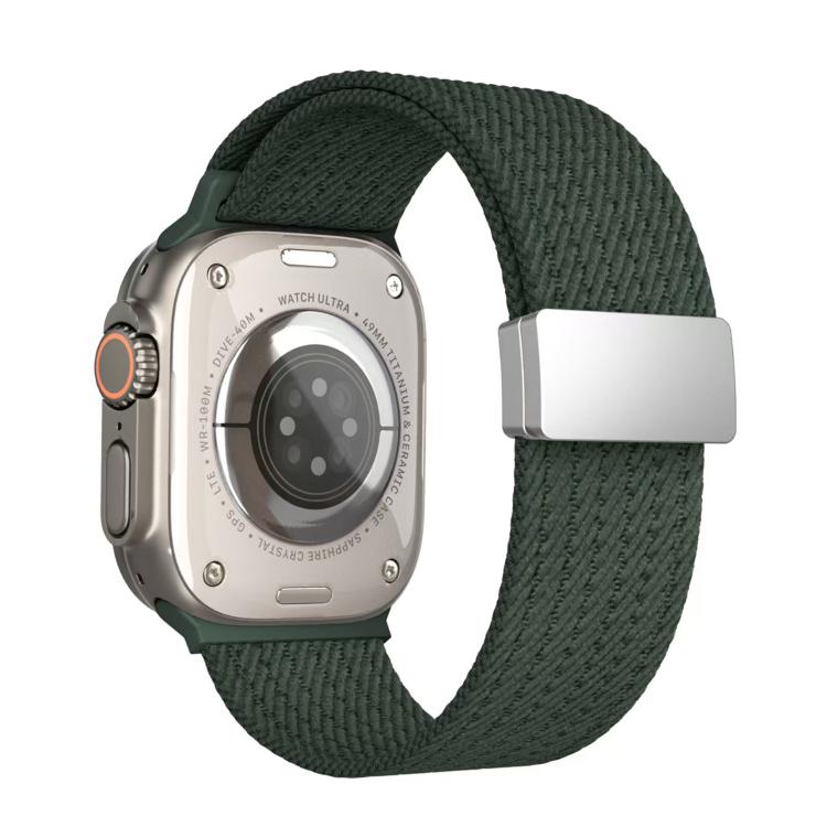 Single Color Magnetic Snap Four Strand Elastic Nylon Watch Band For Apple Watch 38/40/41/42/44/45/46/49mm, Adjustable Breathable Strap