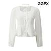 Ribbon Neck Square Double Ruffle Blouse  Gq1sh009f 