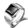 Anillo Abierto Dominante de Ágata Negra para Hombre Chapado en Plata S925 con Gema Falsa