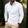 Men Summer Blouse Buttoned Turn-down Collar Pullover Long Sleeves Mid Length Single Color Leisure Business Style Top