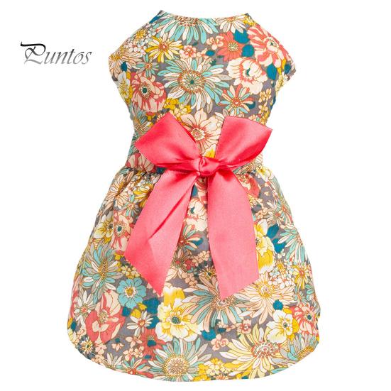 

Красивое очаровательное яркое платье принцессы для собак с цветочным принтом и бантом для домашних собак и щенков. Повседневная одежда. L серый