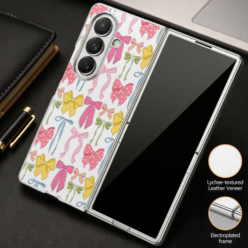 Bow Ties Print Case For Samsung Z Fold 8 Ultra 7 6 5 Luxury Plating Leather Skin Hard Phone Cover For Galaxy Z Fold8 Fold7 Fold6