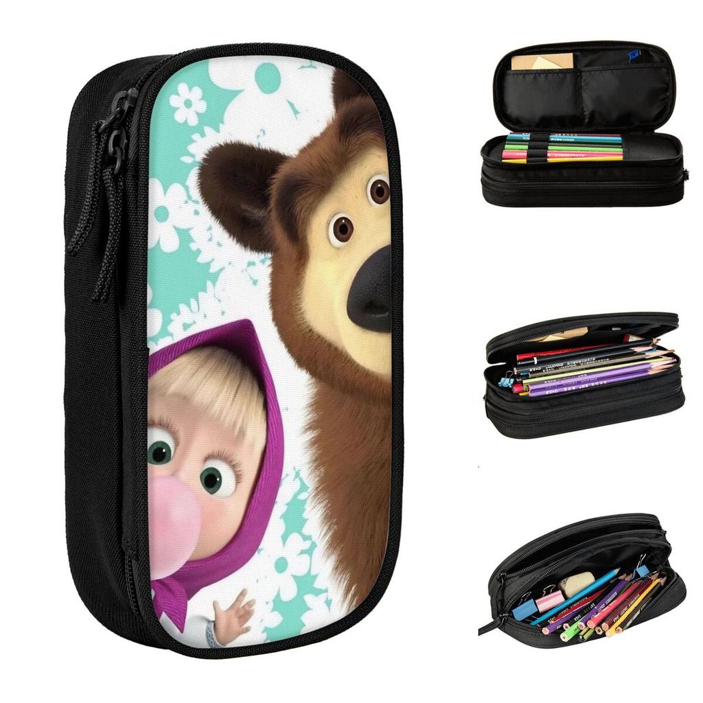 Cartoon Cute M-Masha And The Bear Pencil Case Classic Pen Holder Bags Girl Boy Large Storage School Supplies Cosmetic Pencil Box
