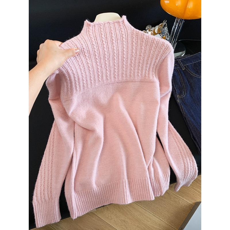 

Semi-turtleneck cashmere sweater women s loose knitted sweater pullover autumn and winter new fine wool bottoming shirt top XL