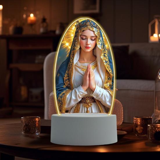 Guadalupe Virgin Prayer Lamp USB Powered Warm Light Soft Glow Catholic Night Light LED Religious Decor for Home Altar Bedroom Office Gift