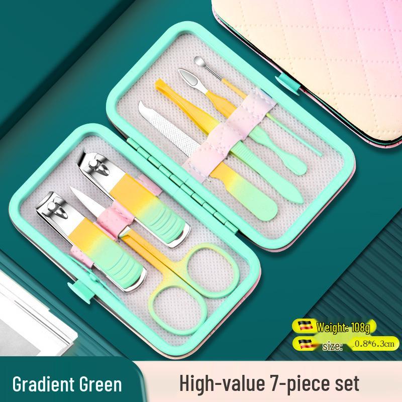 18-Piece Gradient Yellow-Green Manicure & Pedicure Tool Set with Nail Clippers and Cuticle Scissors
