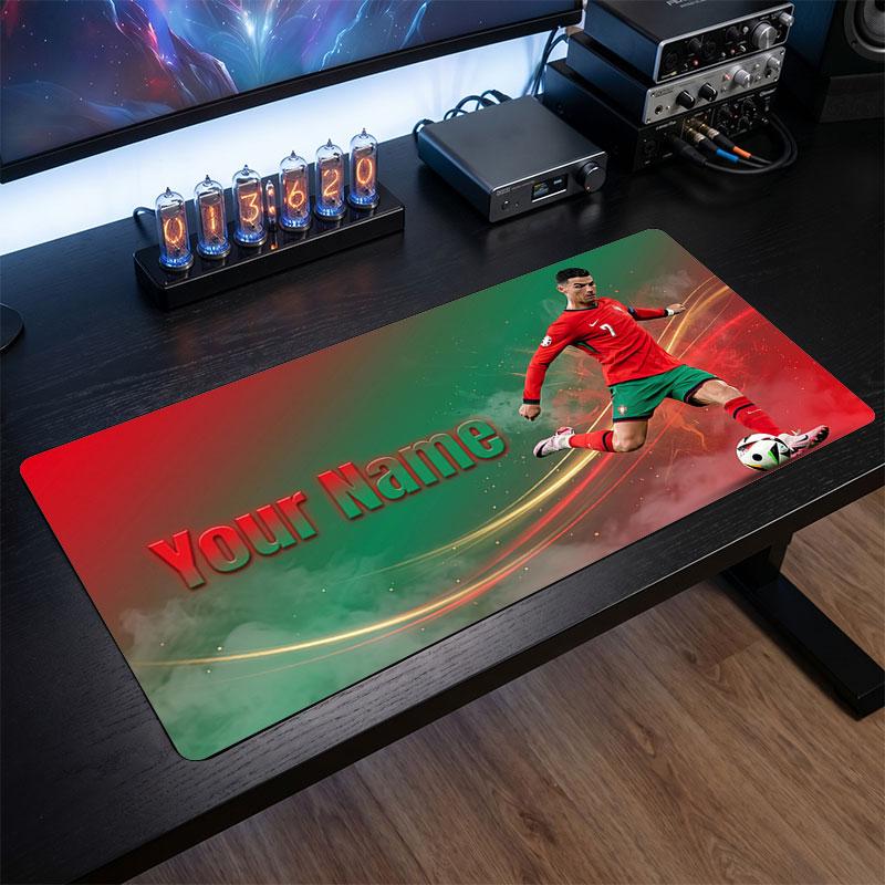 Tappetino Mouse Grande Personalizzato Cristiano Ronaldo, Stampa Testo Nome Personalizzato, Tappetino Scrivania Antiscivolo Logo Calcio Regalo Gaming