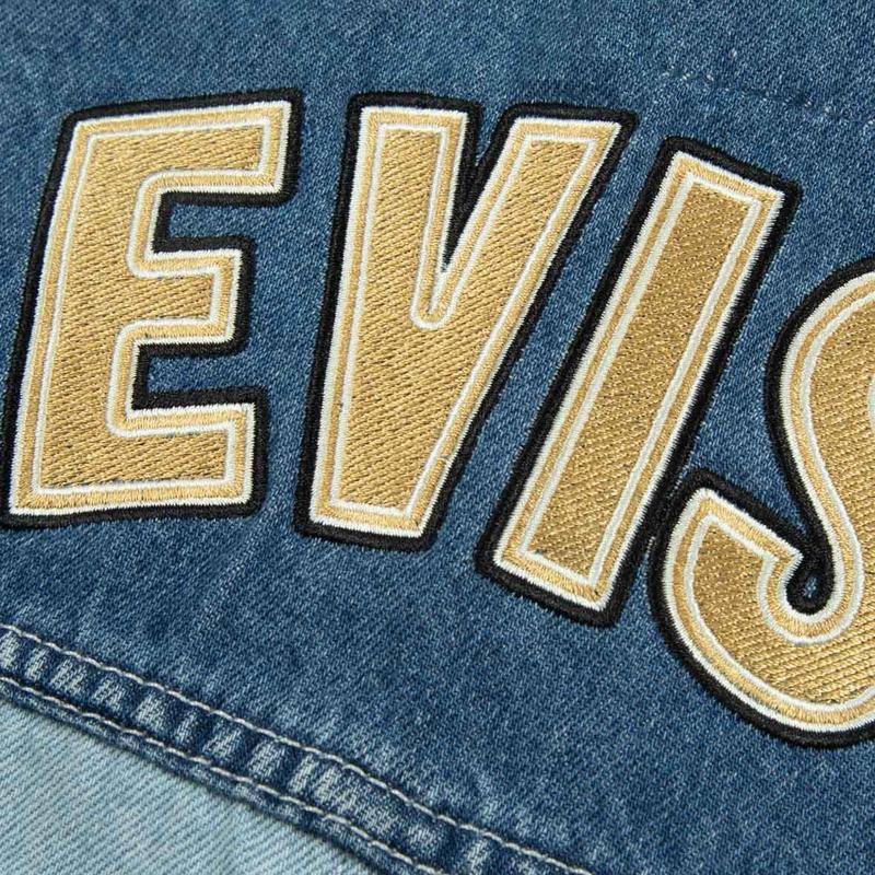 Evisu Patchwork Logo Printed Floral Short Sleeve Shirt Men shirts Denim-Blue 2ESHTM3SS118LFDN