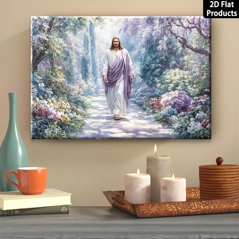 Canvas Painting - Religious Christ Figure in White Robe, Vintage Wall Suitable for Home Church Office Chapel Decor,