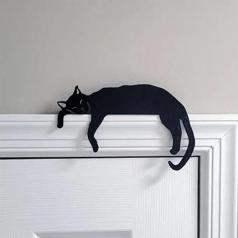 Metal Adorable Cat Door Topper Black Cat Poster Display Metal Door Corner Door Top Decoration Handicrafts Ornaments Decoration