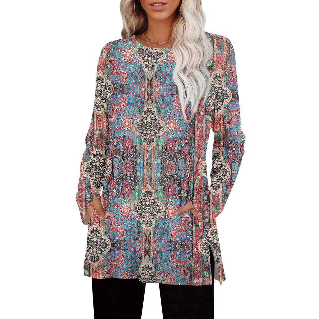 Damegensere Rund hals Langermet Skjorter Med Lommer Høstantrekk Mote Vinterklær Sideslisse