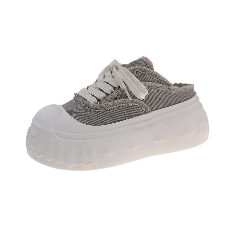 Big head bread shoes beggar canvas shoes bag head half slippers summer wear 2025 spring new thick sole heightening women's shoes