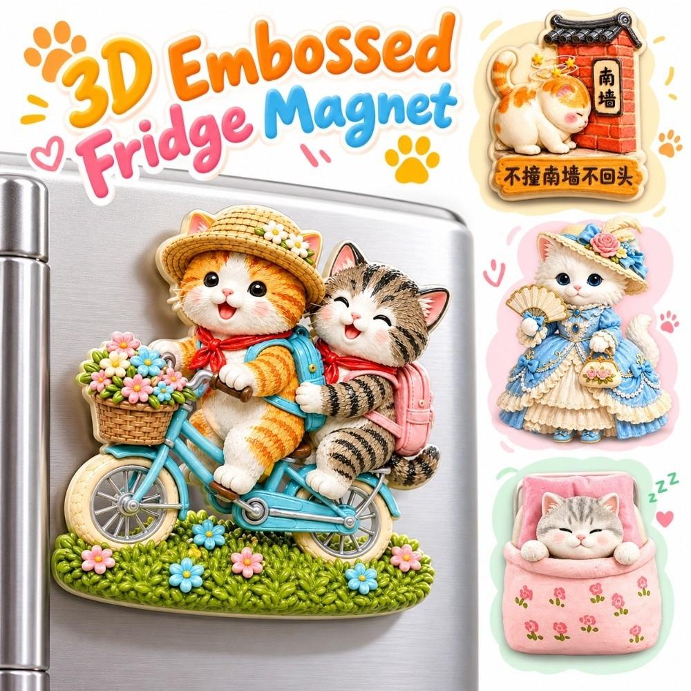 Cute Cat Theme Cat Fridge Magnet Simulation Decorative Fridge Magnet Refrigerator Decoration