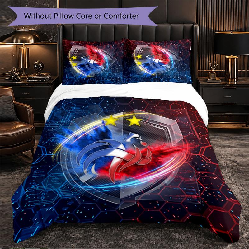 France Football Pattern 3 Pieces Bedding Set Soft Microfiber Duvet Cover with Pillow Cases for Bedroom
