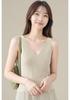 Women's V-Neck Cashmere Spaghetti Strap Vest - Warm Ribbed Sleeveless Base Layer for Autumn/Winter.