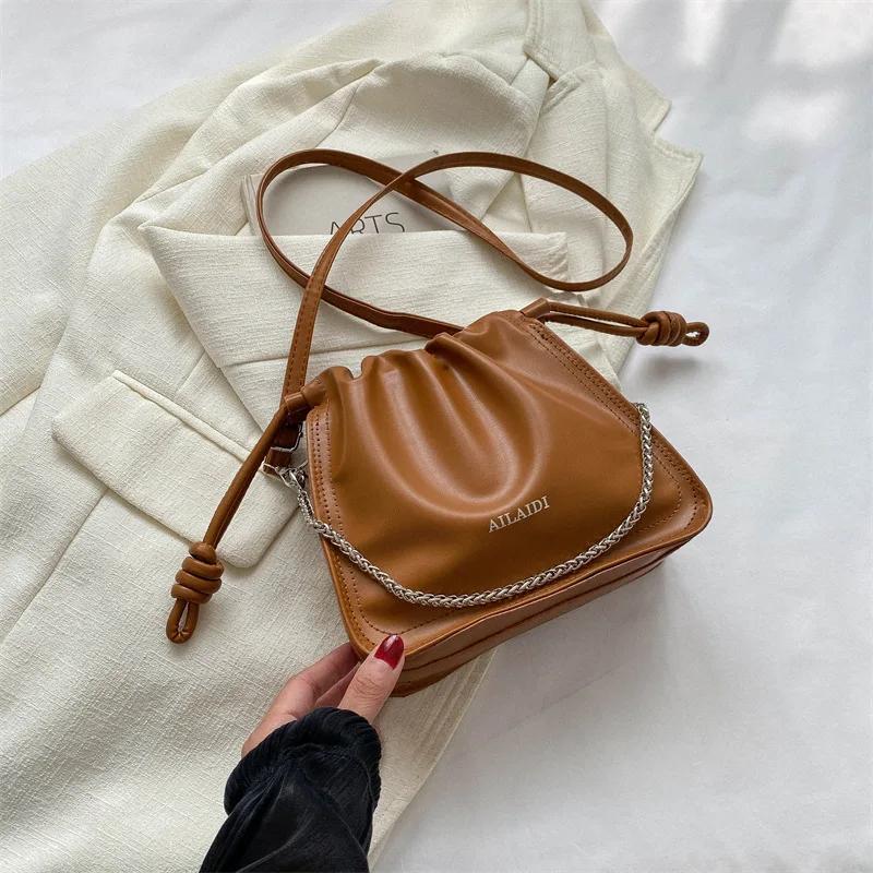 

Сумка через плечо с цепочкой, повседневная сумка через плечо, плиссированная текстура, популярная, портативная, модная, новая