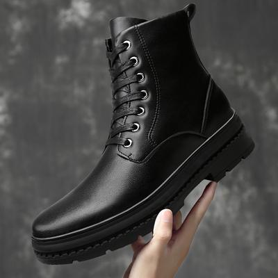 Men Boots Genuine Leather Warm Plush Winter Boots Side Zipper Ankle Outdoor Snow Men'S Shoes Luxury Handmade Motocross Footwear