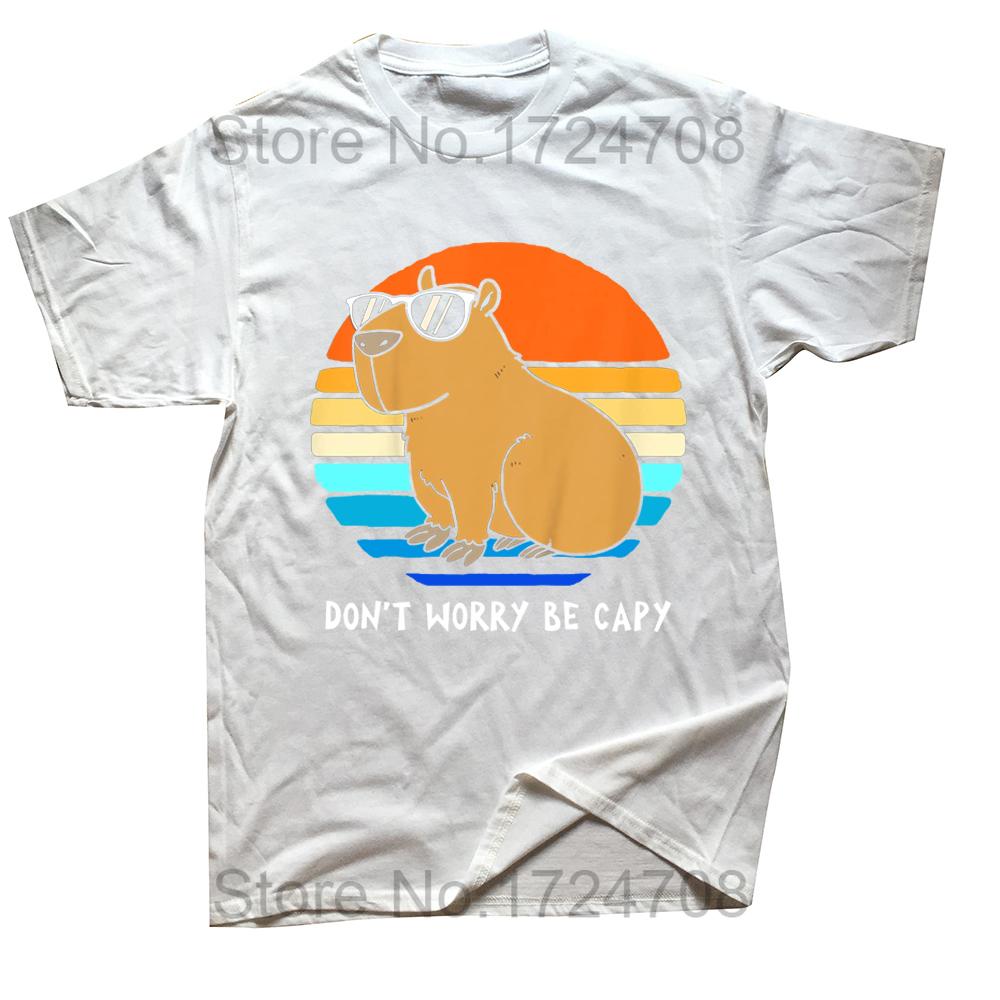 Retro Śmieszna Kapibara Nie Martw Się Bądź Capy T-Shirty Graficzne Bawełniane Streetwear Krótki Rękaw Prezenty Urodzinowe T-shirt Odzież Męska