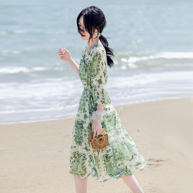 Miracle Waltz Botanical Print Chiffon Midi Dress