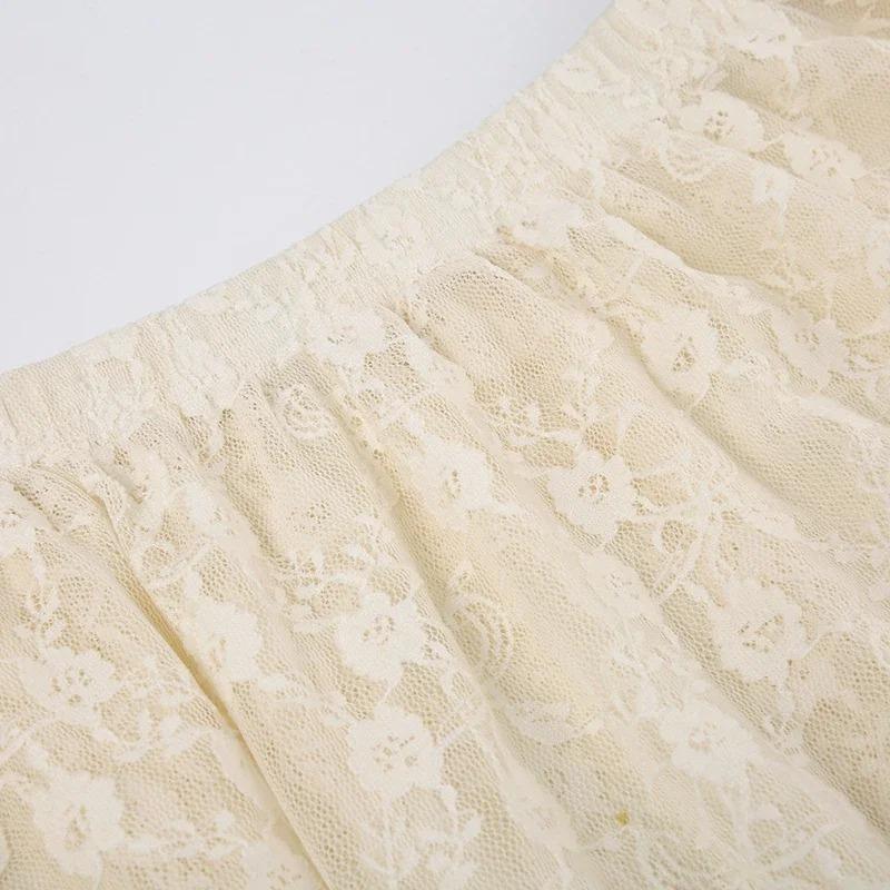 Weekeep Sexy Transparentní Nepravidelné Dlouhé Sukně Vintage Volány Patchwork Volná Krajka Midi sukně A-Line Dámské Y2k Letní dovolená