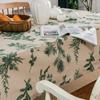Green Printed Pines Birds Tablecloths Rectangle Cotton Linen Table Cloth Table Cover for Kitchen Dining Tables Picnic Decoration