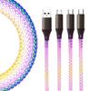 3-in-1 LED RGB Colorful Gradual Light Charging Cable Fast USB Charging Data Cord Pure Copper 3in1 Phone Charger Cable USB Type C
