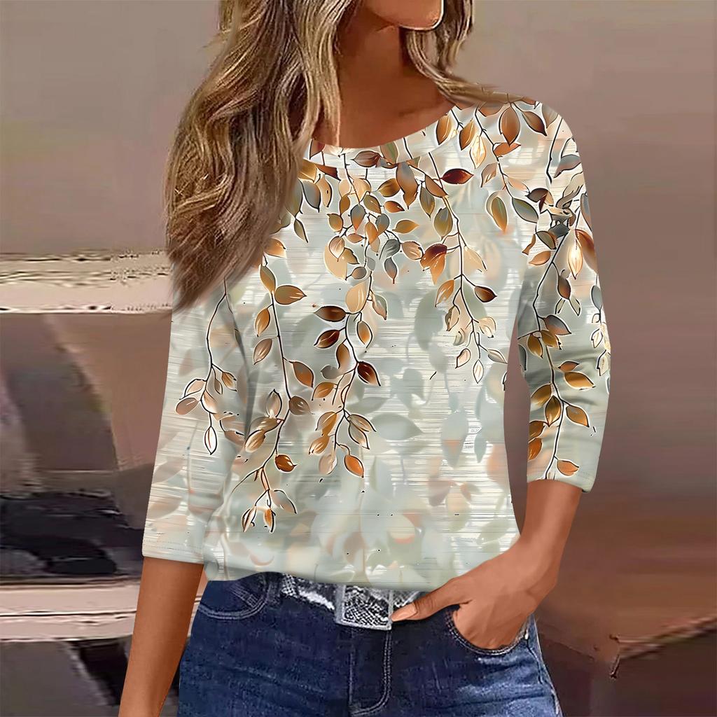 Damen T-Shirt Print 3/4 Ärmel Alltagsmode Wochenende Basic Rundhals Normales Oberteil