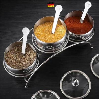 304 Stainless Steel Seasoning Jar Set with Glass Lids and High Rack