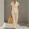 Summer New Style Casual Lazy Trend Cardigan Short-sleeved Top Lightweight Trousers Set for Women