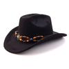 Hot-selling new western cowboy hat Tibetan wood bead accessories hat solid color suede one-word cowboy hat