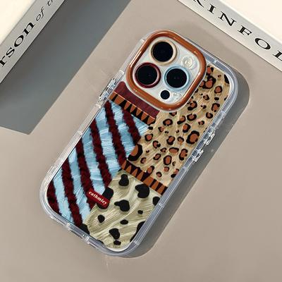 Stitching Leopard Print for IPhone17promax Mobile Phone Case for Apple Cream Feather Yarn All-inclusive 11 Ultra-thin