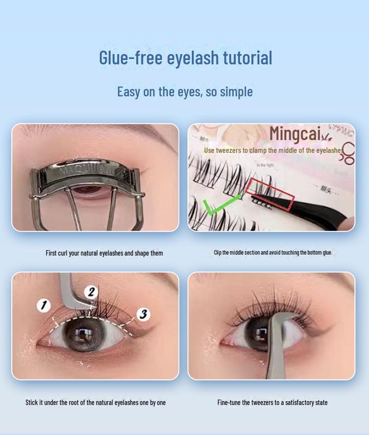 High-Capacity Glue-Free Clear Ballet False Eyelashes - Dense Segmented Clusters for Novice Photogenic Looks