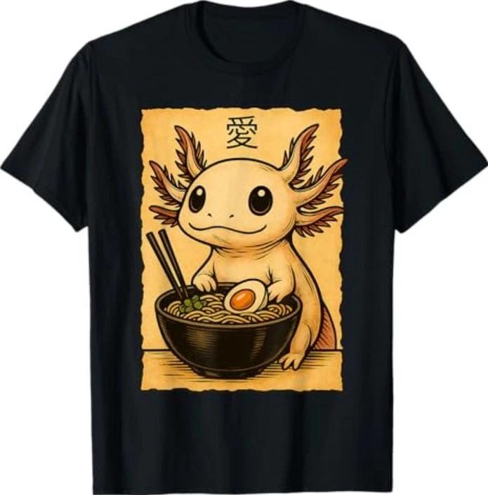 Funny Axolotl Ramen Tee Japanese Kawaii Anime Axolotl T-Shirt 4XL