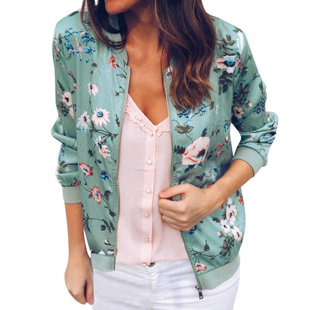 Giacca da Donna Retro Floreale con Cerniera Cappotto Casual Capospalla