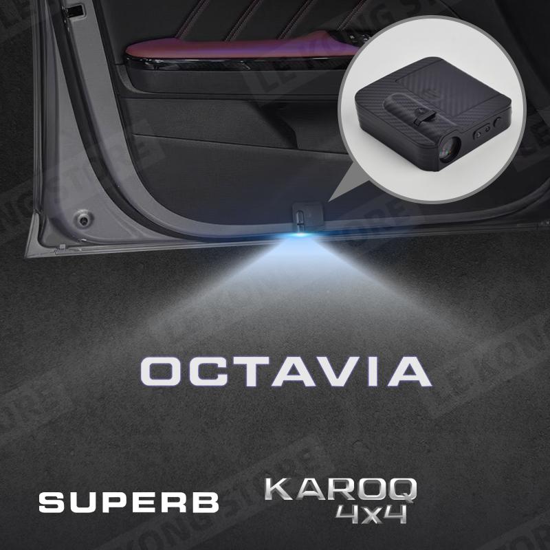 ZDVK6 For Skoda Octavia Superb Karoq 4X4 Emblem Car Door Light Welcome Wireless Laser Projector Auto Decoration HD LED