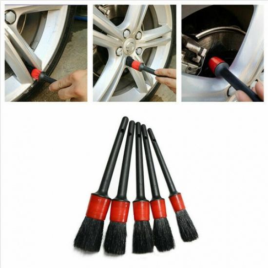 5pcs/set Black & Red Quality Car Detail Brush Boar Hair Brushes Tool For Car SU