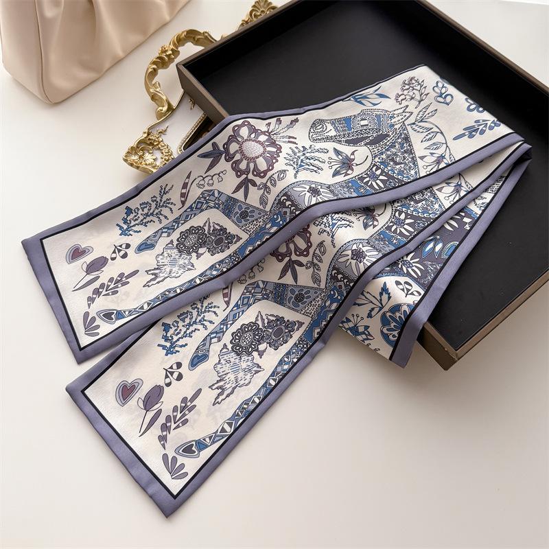 Luxurious Double-layered Scarf with Tassels, Tie-on Decoration, Suit Necktie, Small Strip Headband, Silk Scarf, Women's Printed