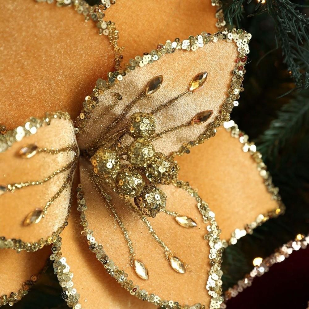 Sequins Artificial Poinsettia Flower 26CM Simulation Flowers Christmas Tree Accessory