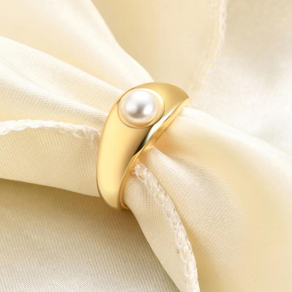 Chic Single Pearl Ring Chunky Stacking Finger Ring Simple Minimalist Couple Anniversary Jewelry