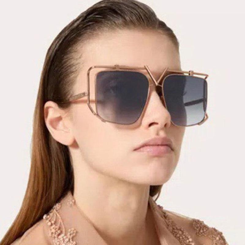 Oversized Sunglasses Women For Men Vintage Sun Glasses Punk Popular Outdoor Luxury Brand Designer Metal Hollow Eyewear Uv400