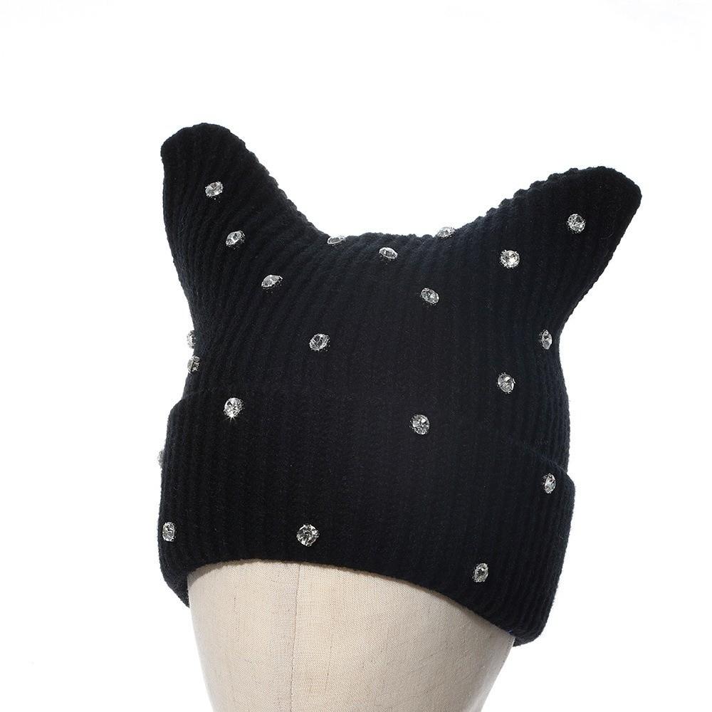 Yarn Cat Ear Beanie Stretchable Knit Striped Hat Gifts Knitted Beanie Hat Spring Autumn Winter
