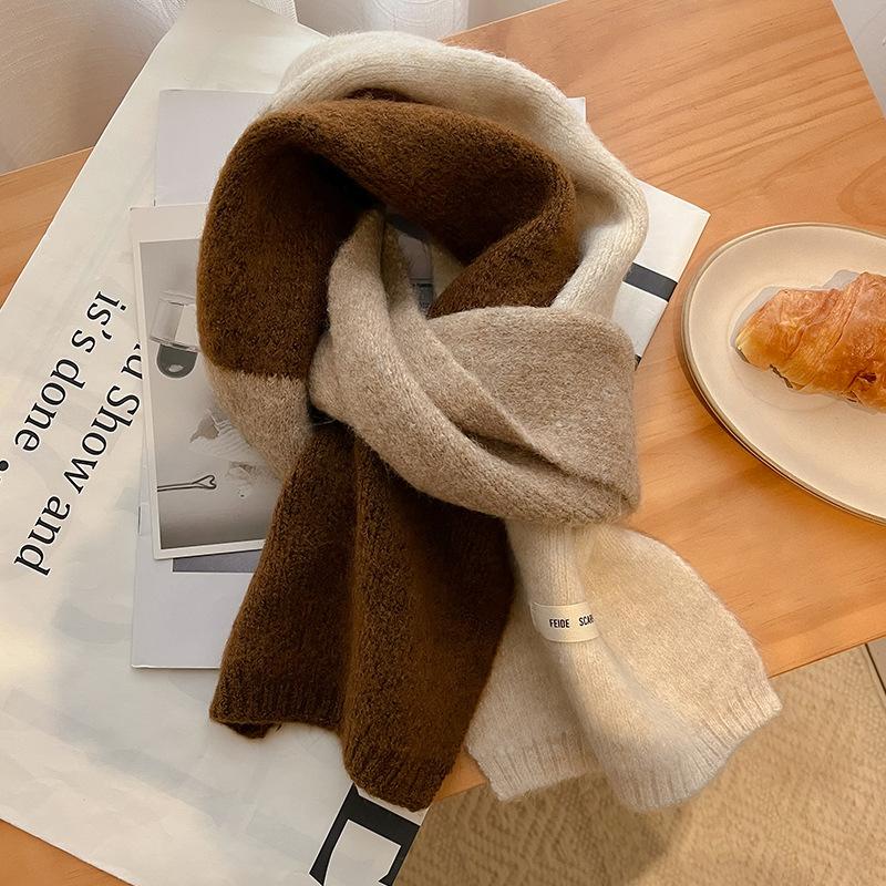 Color Matching Knitted Wool Scarf Women's Dual-Purpose Thick Warm Scarf