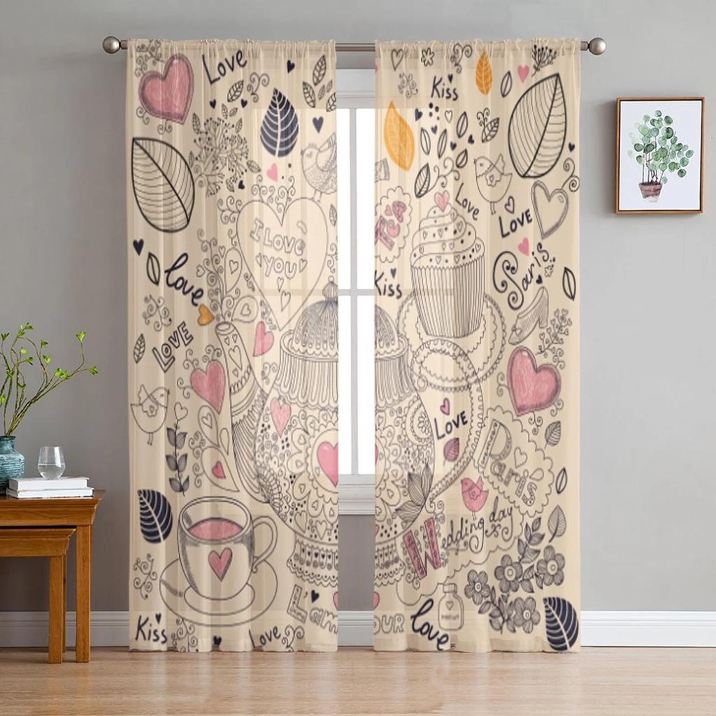 Coffee Tulle Curtains For Living Room Decoration Modern Chiffon Sheer Voile Kitchen Curtain