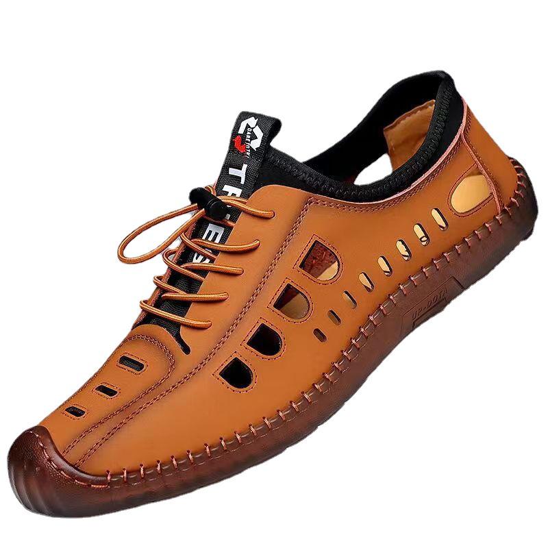 Men's Soft Leather Breathable Summer Sandals with Beef Tendon Soles