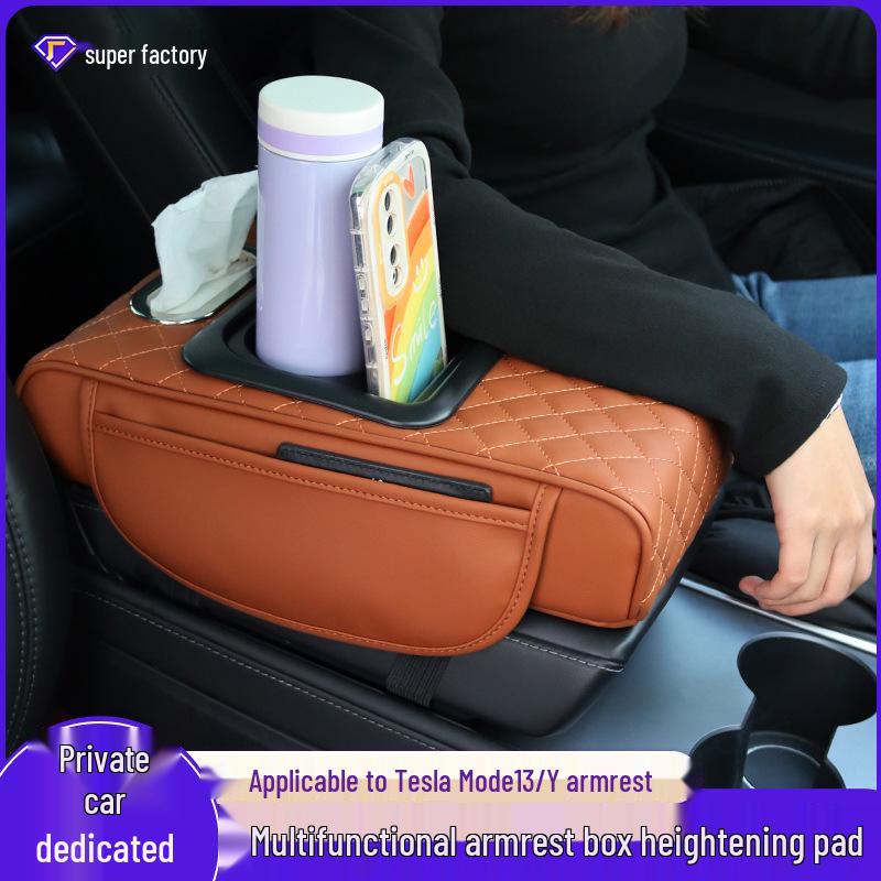 

Multi-function Armrest Box with Heightening Pad and Side Pocket for Tesla Model 3/Y
